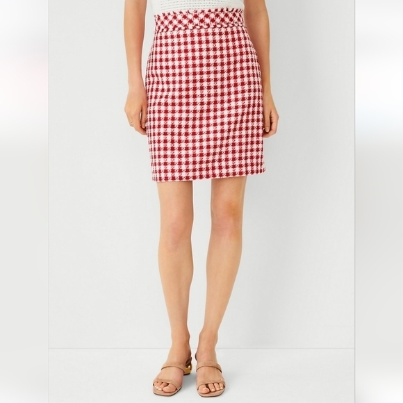 ANN Taylor Gingham Fringed Tweed Mini Skirt